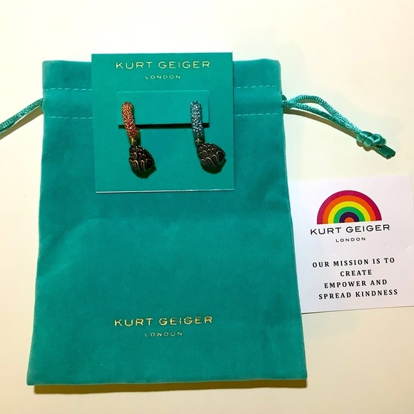 Kurt Geiger London Mismatched Eagle Head Crystal Drop Earrings New - Picture 3 of 5